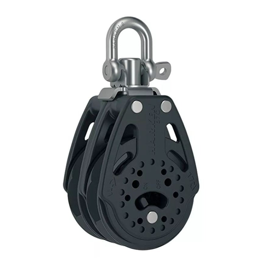 Harken 57mm Carbo Ratchet Block, 2-scheibig mit Wirbel